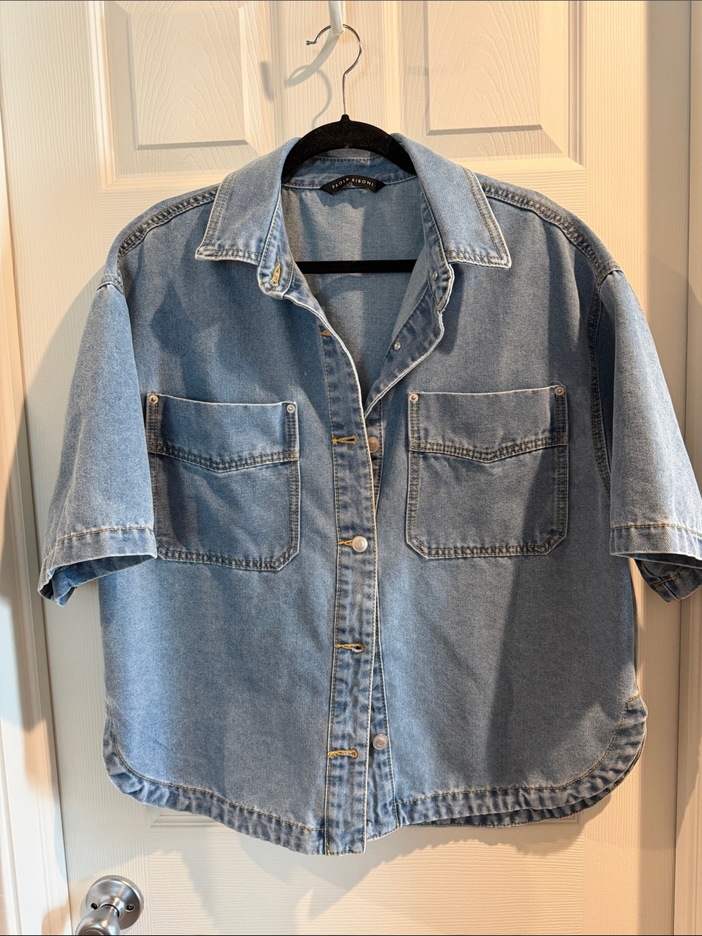 Denim Short-Sleeve Oversized Button-Down Jean Shirt Jacket “Shacket”